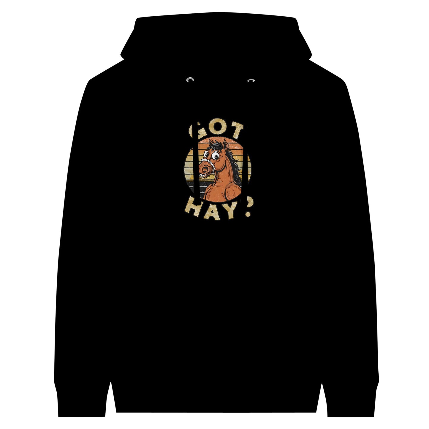 Black hoodie with the phrase "Got Hay?" perfect for chilly days and barn chores.