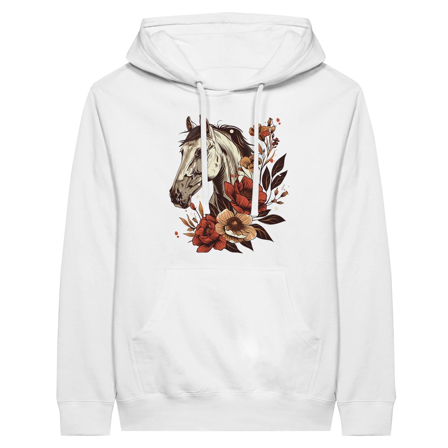 Horse hoodie with floral horse design, perfect for equestrian enthusiasts seeking style and comfort