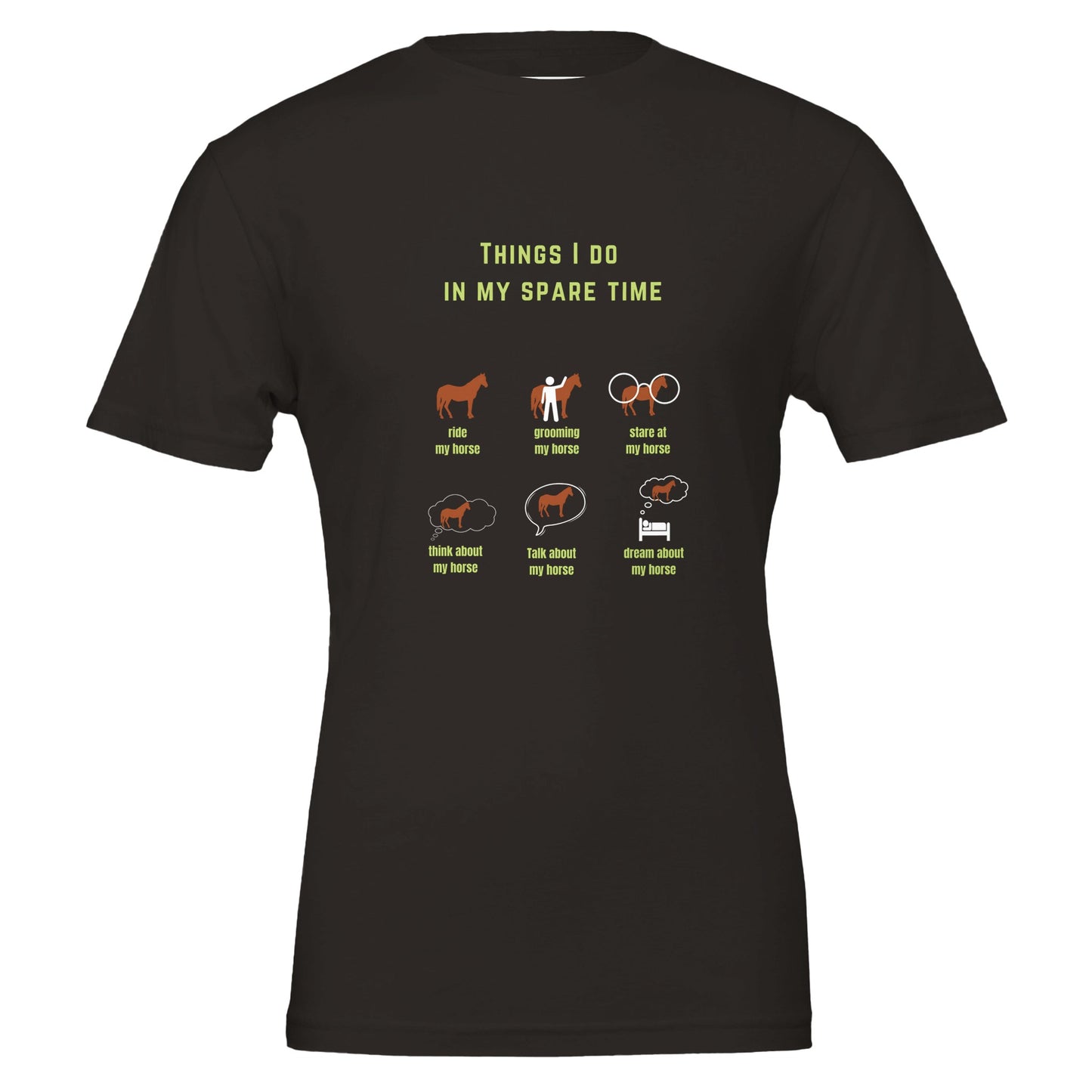 Horse T-shirt with 'Things I Do in My Spare Time' design, ideal for horse enthusiasts