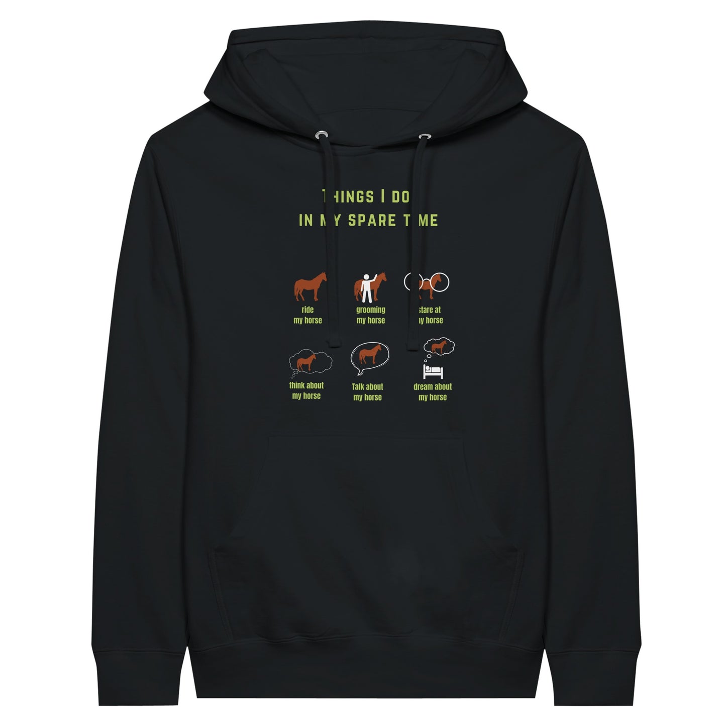 Horse hoodie with 'Things I Do in My Spare Time' design, perfect for horse enthusiasts