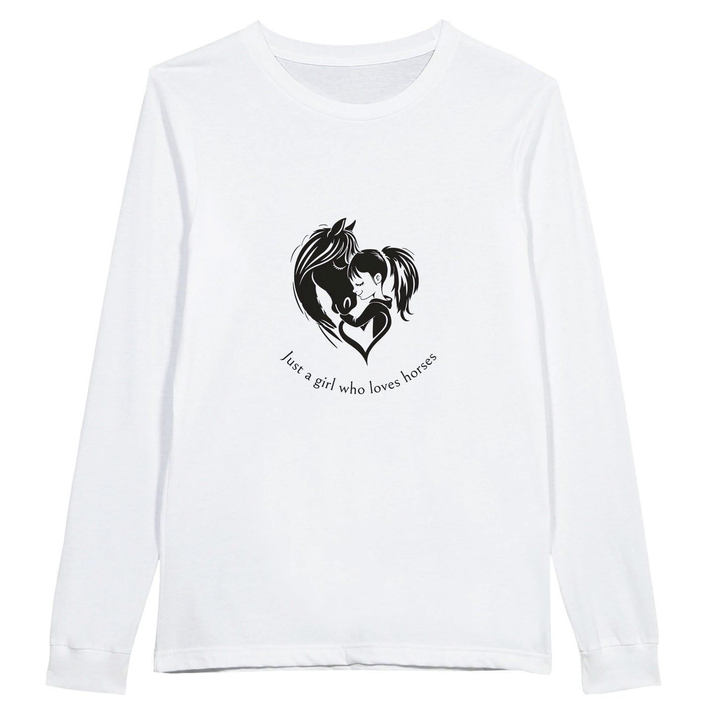 long sleeve t-shirt in white for girls - "Just a girl who loves horses"