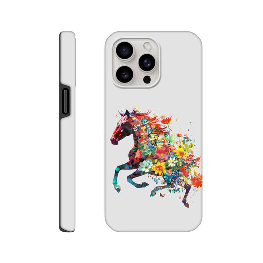 Wireless-compatible phone case with a floral horse design, fits iPhone and Galaxy models.

