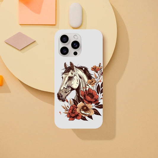 White horse phone case with a vintage floral horse design

