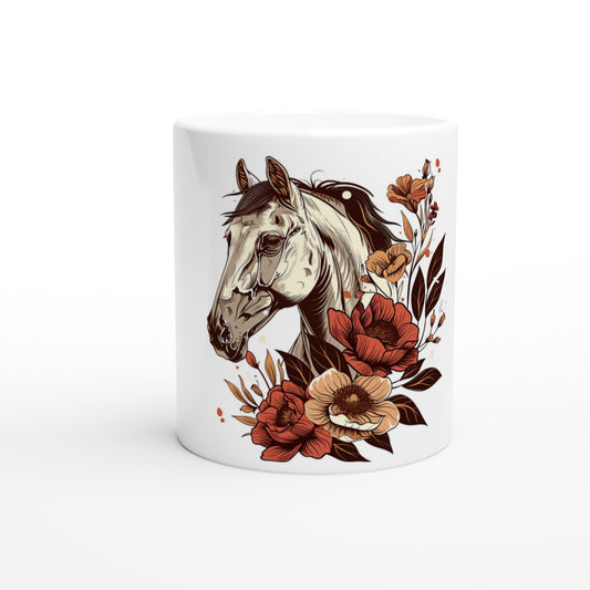 Horse coffee mug with floral horse design, ideal for equestrian lovers and stylish mornings