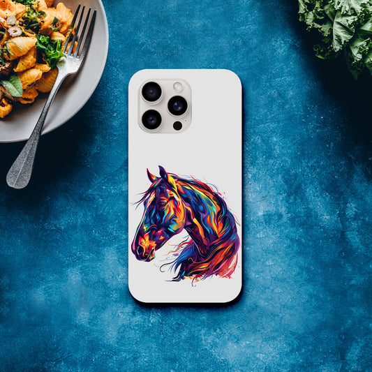 Wireless-compatible phone case with an artistic horse head design, fits iPhone and Galaxy models.

