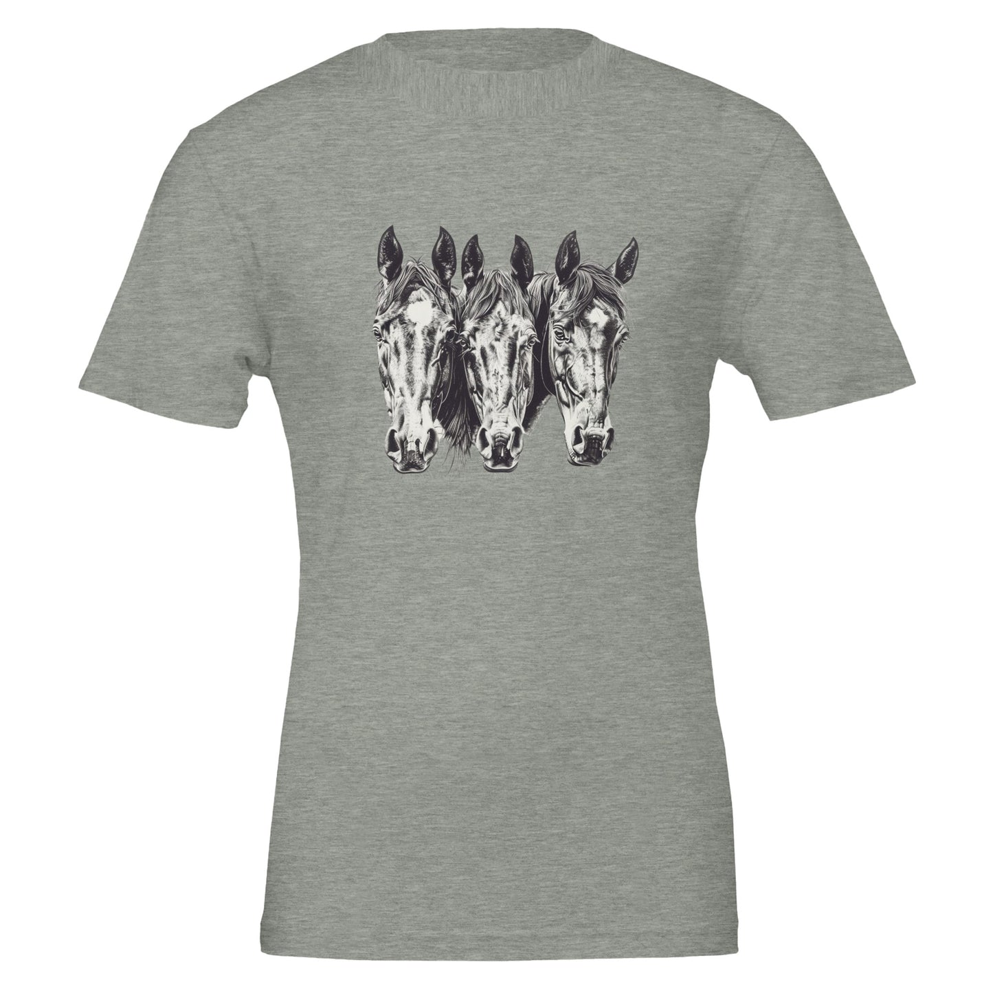 Gray Horse Shirt featuring three detailed horse head illustrations

