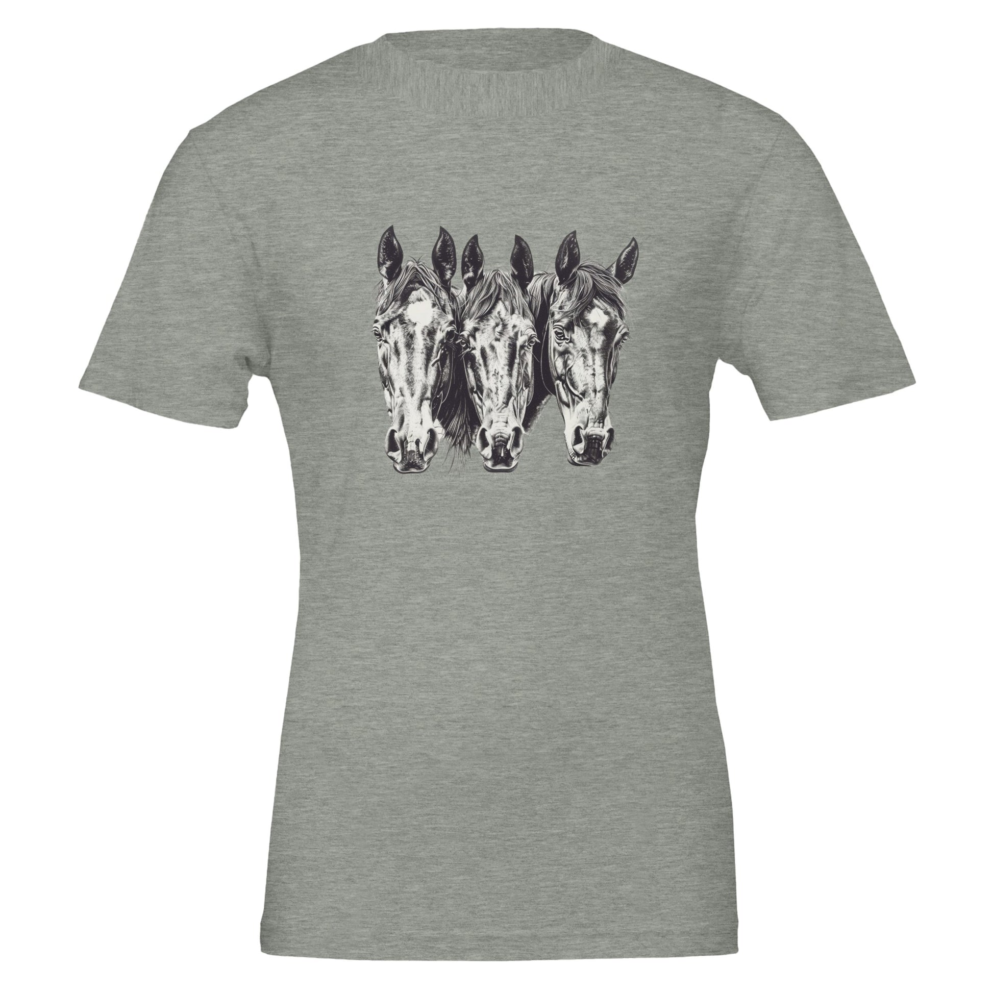 Gray Horse Shirt featuring three detailed horse head illustrations

