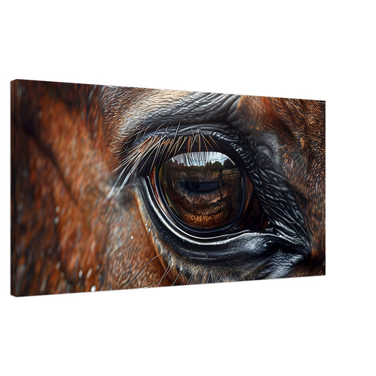 Horse canvas wall art close-up of horse's eye, capturing the soulful gaze, perfect for horse lovers