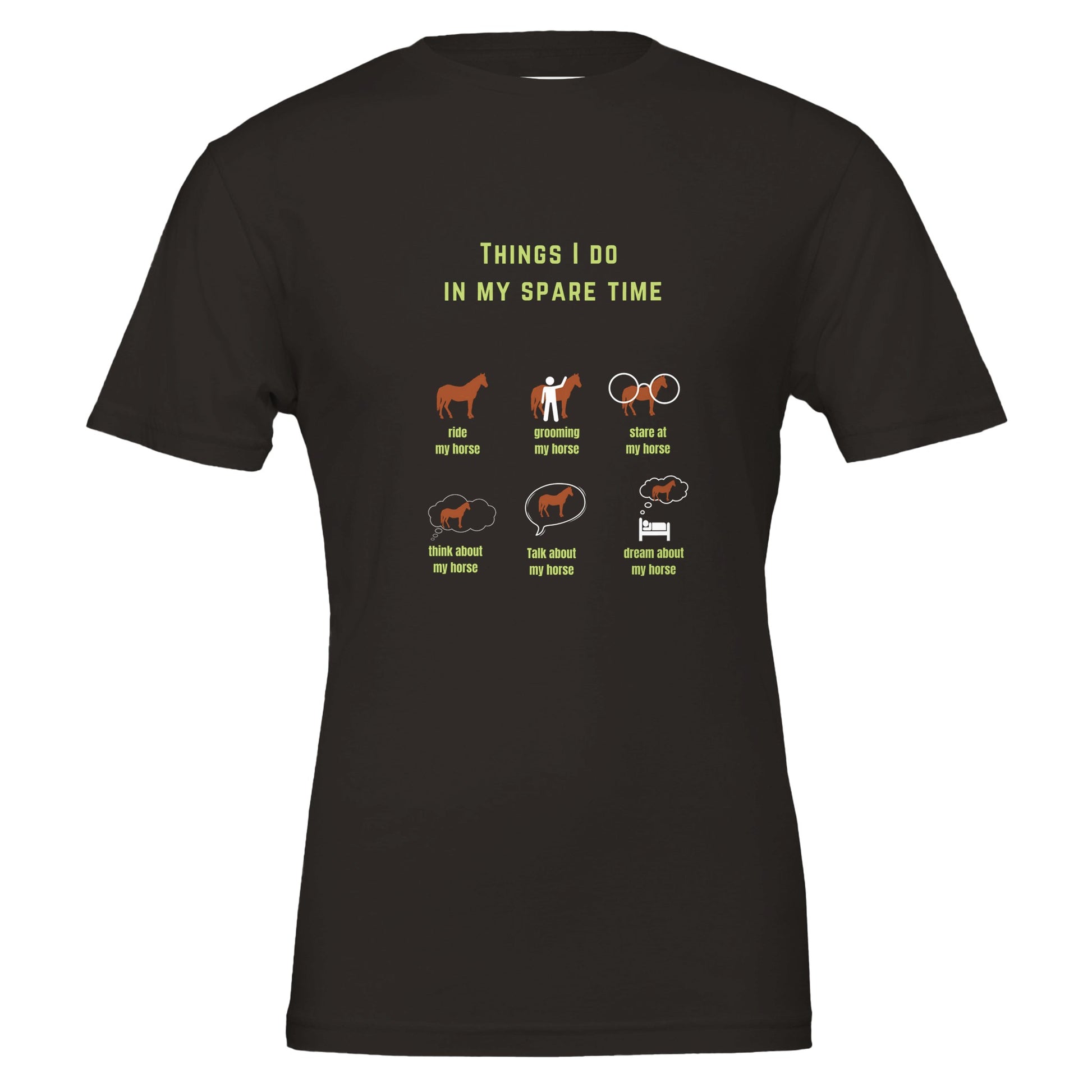 Horse T-shirt with 'Things I Do in My Spare Time' design, ideal for horse enthusiasts