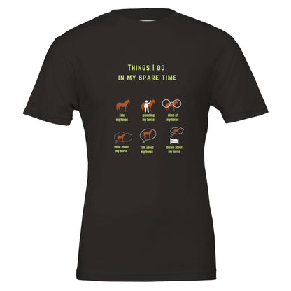Horse T-shirt with 'Things I Do in My Spare Time' design, ideal for horse enthusiasts