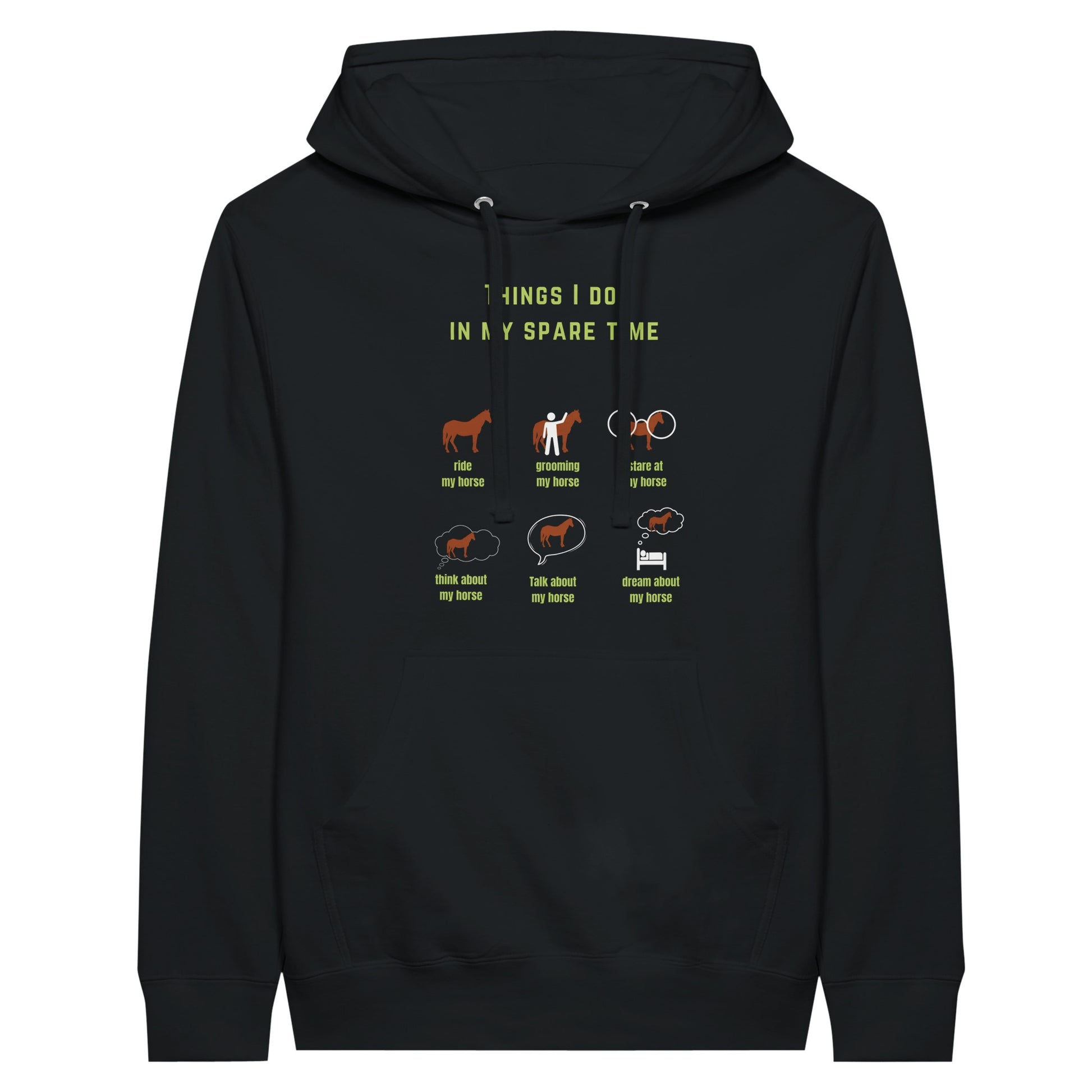 Horse hoodie with 'Things I Do in My Spare Time' design, perfect for horse enthusiasts