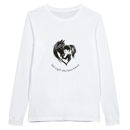  long sleeve t-shirt in white for girls - "Just a girl who loves horses"

